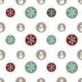 Seamless pattern of traditional winter holiday cookies with snowmen and snowflakes on a white background. Royalty Free Stock Photo