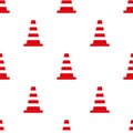 Seamless pattern with traffic cones isolated on white background. Cartoon style. Vector illustration for design, web, wrapping Royalty Free Stock Photo