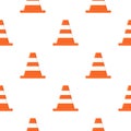 Seamless pattern with traffic cones isolated on white background. Cartoon style. Vector illustration for design, web, wrapping Royalty Free Stock Photo