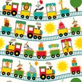 Seamless pattern train with birthday characters