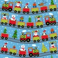 Seamless pattern train with Christmas characters