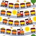 Seamless pattern train with fruits