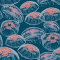 Seamless pattern with transparent jellyfishes