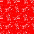 Seamless pattern, transport, Valentine`s day, on red background