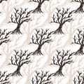 Seamless pattern tree without leaves. Halloween autumn background or winter backdrop Royalty Free Stock Photo