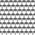 Seamless pattern tree Ornament of Russian folk embroidery, black contour isolated on white background. Can be used for fabrics,