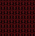 Seamless pattern tree Ornament of Russian folk embroidery, red contour on black background. Can be used for fabrics, wallpapers, Royalty Free Stock Photo