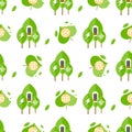 Seamless Pattern with Trees, Battery Signs, Globe