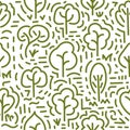 Seamless pattern with trees, doodles. Hand drawn Vector