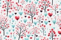 seamless pattern with trees and hearts on a white background Royalty Free Stock Photo