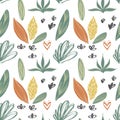 Seamless pattern. Trendy geometric shapes, fathoms, brush strokes, abstract and floral pattern elements.