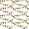 Seamless pattern triangular colorful flags garland red green black yellow. Kwanzaa. Black history month. Hand drawn Royalty Free Stock Photo