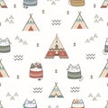 Seamless pattern with tribal boho cats Royalty Free Stock Photo