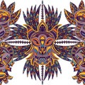 Seamless pattern with tribal mask and aztec geometric latin American ornament.