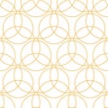 Seamless pattern with triquetra sign, celtic knot icon. Line art. Celtic symbol of triangle in gold color on white background