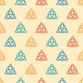 Seamless pattern with triquetra. Sign celtic knot in retro color. Scandinavian protective amulet