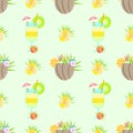 Seamless pattern tropic cocktail bouquet hibiscus