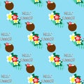 Seamless pattern with tropic coconut cocktail.