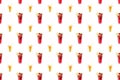 Seamless pattern with tropical alcohol cocktails. Beverages and drinks bar, restaurant, isolated white background Royalty Free Stock Photo