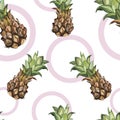 Seamless pattern with tropical Ananas. Element for design of invitations, movie posters, fabrics and other objects Royalty Free Stock Photo
