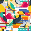 Seamless pattern with tropical birds.