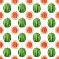 Seamless pattern with tropical exotic fruits. watermelon slice on white background