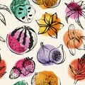 Seamless pattern with Tropical flowersand fruit Royalty Free Stock Photo