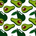 seamless pattern with tropical fruits, drawn avocado on a white background, textile