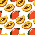 seamless pattern with tropical fruits, drawn mango on a white background, textile