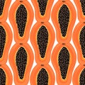 Seamless pattern with tropical fruits. Healthy dessert. Fruity background. Carica papaya. Exotic food