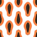 Seamless pattern with tropical fruits. Healthy dessert. Fruity background. Carica papaya. Exotic food