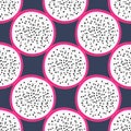 Seamless pattern with tropical fruits. Healthy dessert. Fruity background. Dragon fruit or pitaya. Exotic food Royalty Free Stock Photo