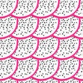 Seamless pattern with tropical fruits. Healthy dessert. Fruity background. Dragon fruit or pitaya. Exotic food Royalty Free Stock Photo