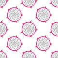 Seamless pattern with tropical fruits. Healthy dessert. Fruity background. Dragon fruit or pitaya. Exotic food Royalty Free Stock Photo