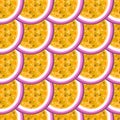 Seamless pattern with tropical fruits. Healthy dessert. Fruity background. Passion fruit. Exotic food