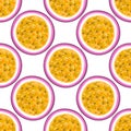 Seamless pattern with tropical fruits. Healthy dessert. Fruity background. Passion fruit. Exotic food