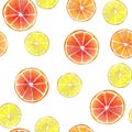 Seamless pattern with tropical fruits lemon, orange, grapruts. Royalty Free Stock Photo