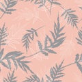 Seamless pattern with tropical gray and white fern leaves. Botanical summer texture.