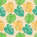 Seamless pattern with tropical leaves of monstera