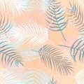 Seamless Pattern Of Tropical Leaves Of Palm Tree, Arecaceae Leaf And Brush Shape. Exotic Collection Of Plant And Grunge Texture.