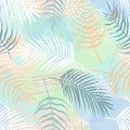 Seamless pattern of tropical leaves of palm tree, Arecaceae leaf and brush shape. Exotic collection of plant and grunge texture. Royalty Free Stock Photo