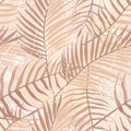 Seamless Pattern Of Tropical Leaves Of Palm Tree, Arecaceae Leaf And Brush Shape. Exotic Collection Of Plant And Grunge Texture.