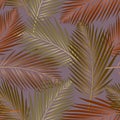 Seamless pattern with tropical leaves: palms, monstera, jungle leaf seamless vector pattern dark background. Swimwear botanical