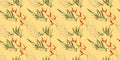 seamless pattern with tropical leaves and strelitzia flowers at the light background.