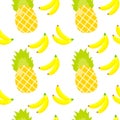 Seamless pattern. Tropical ornament yellow bananas and pineapples