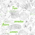 Seamless pattern with tropical plants and flowers