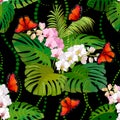 Seamless pattern with tropical plants.