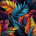 Seamless pattern tropical texture with colorful palm leaves. Bright rainbow Hawaiian ornament for textiles