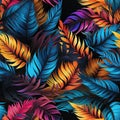 Seamless pattern tropical texture with colorful palm leaves. Bright rainbow Hawaiian ornament for textiles