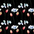 Seamless pattern with Tulips and Sweet pea flowers Royalty Free Stock Photo